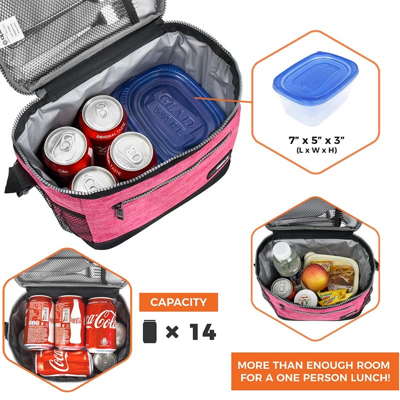 opux Insulated Lunch Box Men Women, Lunch Bag for Work School, Leakproof Soft Cooler Tote Adult, Large Lunch Pail Kids Boys Girls, Picnic Beach Food Bag with Shoulder Strap, Pink - Image 4